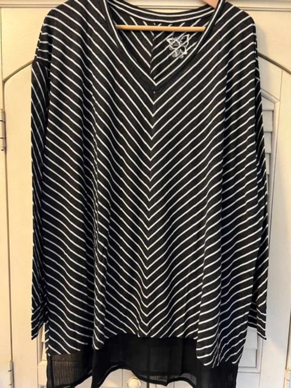 JMS Just My Size Tunic Blouse Top Black & White Long Sleeve Size 3X